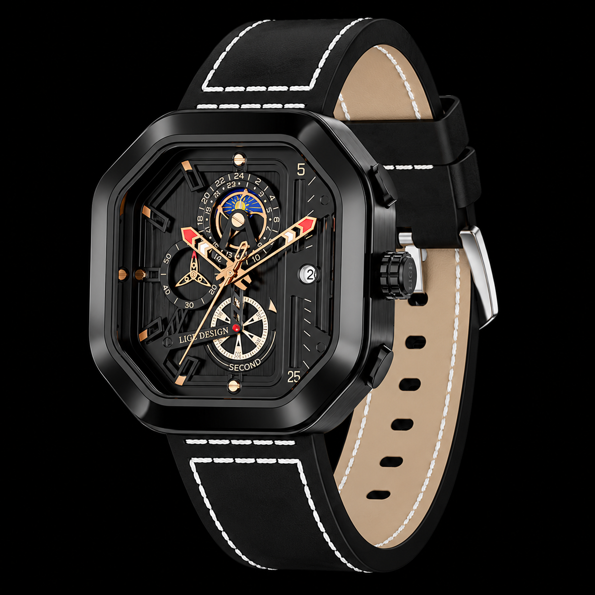 ELARVE classic black watch — black studio background