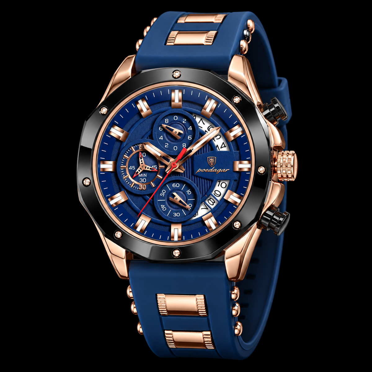 ELARVE sport blue watch — black studio background