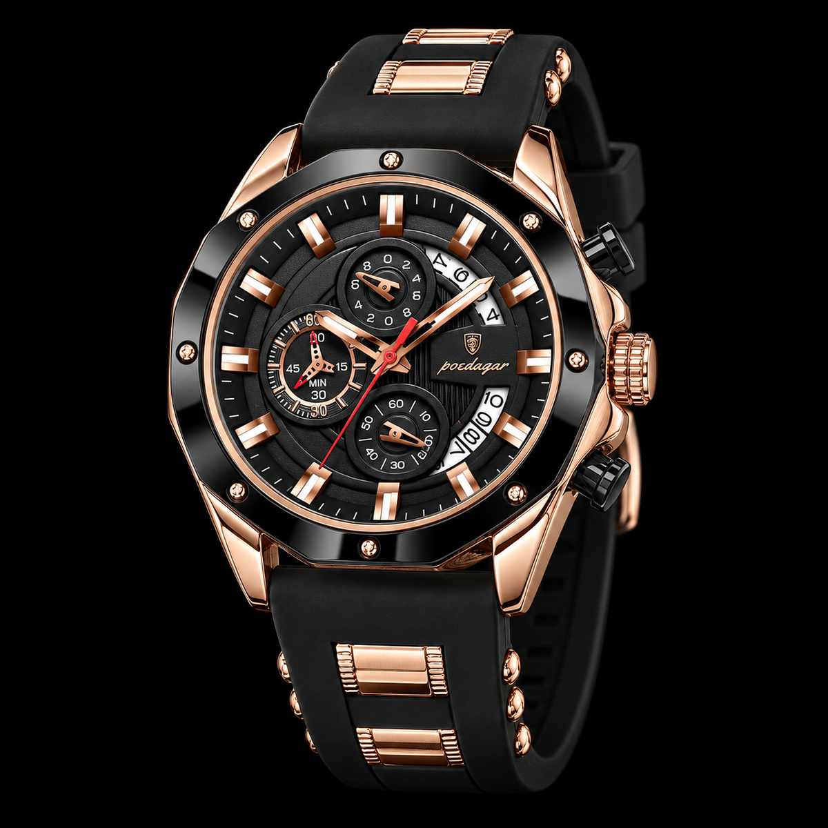 ELARVE sport rose black watch — black studio background
